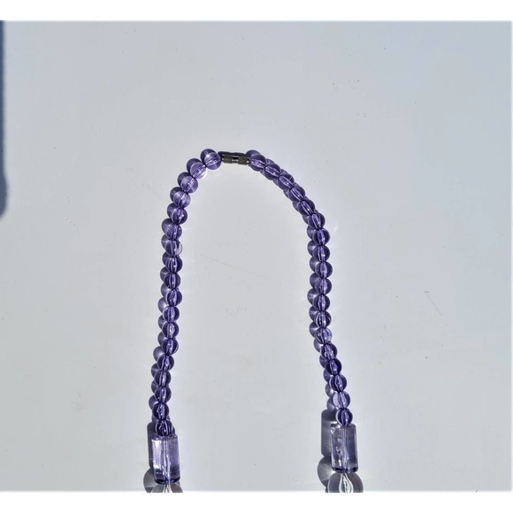 Vintage 70s Purple Clear Chunky Beaded Statement Necklace Barrel‎ Clasp - Picture 4 of 5